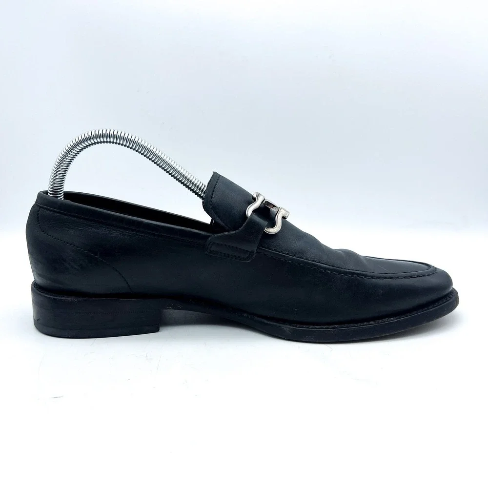 Salvatore Ferragamo Mens Size 7 EE Wide Black Leather Horse Bit Loafers - Picture 6 of 14
